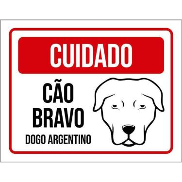 Imagem de Placa Cuidado Cão Cachorro Bravo Dogo Argentino 36X46