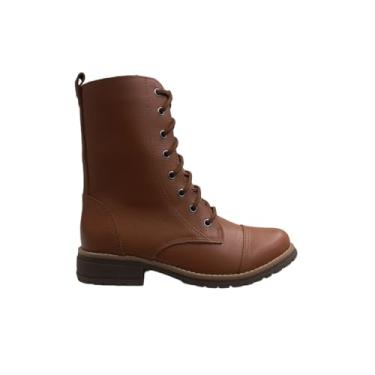 Imagem de QR Shoes, Bota Coturno Botinha Caramelo Couro Cano Médio Salto Baixo Cor:Marrom;Tamanho:36