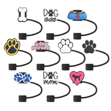 Imagem de 10 peças de cobertura de palha para cães fofos para copos Stanley, capas de palha de silicone de animais adoráveis de 10 mm servem para copos de 30 e 1,134 g com alça, tampa de palha reutilizável para