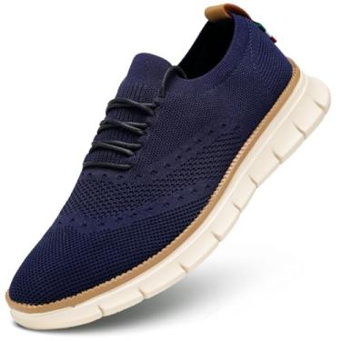 Imagem de Sapato Oxford masculino casual leve com cadarço moderno tênis de caminhada, Azul, 37