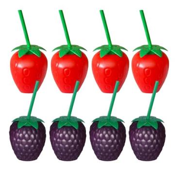 Imagem de Copo Com Canudo Grande Festas Decorativo Lembrancinha Frutas Kit 8 (Mix1)
