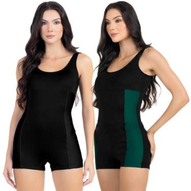 Imagem de Maiô Macaquinho Natação Hidroginástica Feminino Kit 2 Peças - HYPE MOD