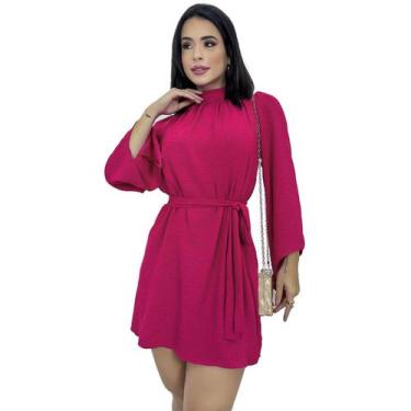 Imagem de Vestido Feminino Soltinho Manga Longa Flare Cinto Social - SWISS BOUTI
