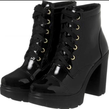 Imagem de Coturno Plataforma Preto 4709 - M.D.S CALÇADOS, Preto verniz, 35