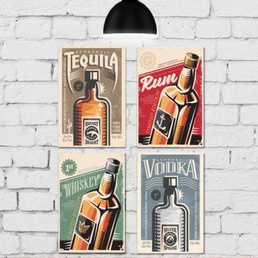 Imagem de Placa Decorativa Vintage Bebidas MDF Kit 4un 30x40cm - Quartinhos