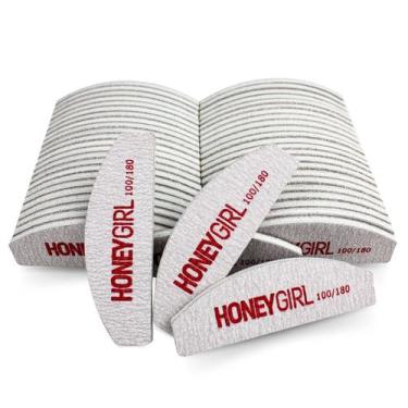 Imagem de Kit 50 Mini Lixa Bumerangue Lavável Unhas 100/180 Honey Girl, Mini Lix