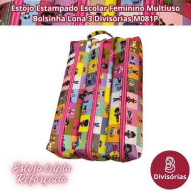 Imagem de Estojo Estampado Escolar Feminino Multiuso Bolsinha Lona 3 Divisórias 