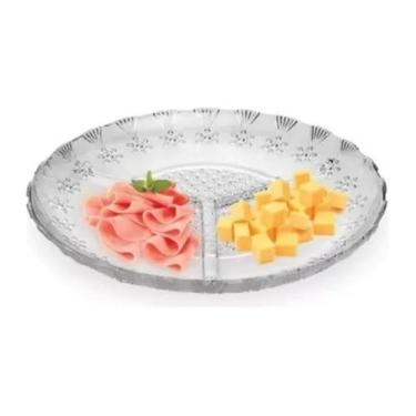 Imagem de Petisqueira de vidro c/ 3 divisões redonda petiscos rendada - Fratelli