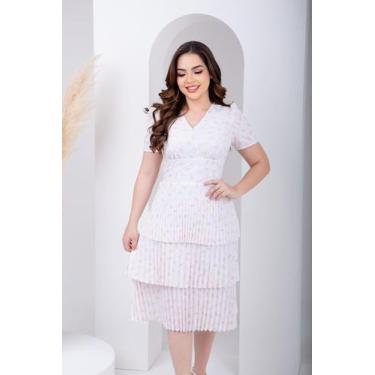 Imagem de Vestido Feminino Midi Saia Plissada Shifon Elegante - Monarca, Bege, G