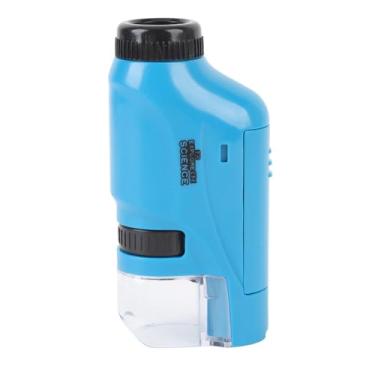 Imagem de Microscópio de Bolso, Microscópio Portátil para Crianças Com Zoom Iluminado por LED, Mini Microscópio Educacional Com Lâminas de Microscópio para Experimentos Científicos (Azul)