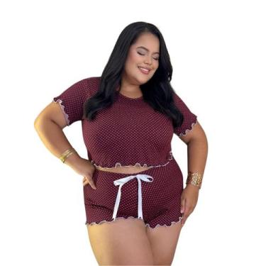 Imagem de Pijama Plus Size Feminino Curto Baby Doll Short Doll - Isysser, Bordô,