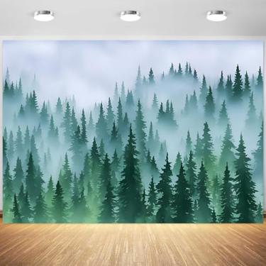 Imagem de 3 x 2,4 m, fundo de floresta verde, floresta enevoada, natureza, aquarela, fotografia, fundo, crianças, recém-nascidos, chá de bebê, festa de aniversário, banner, suprimentos de decoração para cabine