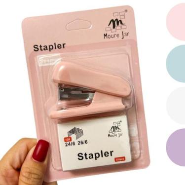 Imagem de Kit Mini Grampeador Escolar Com Grampos Escritório Colorido - Moure Ja
