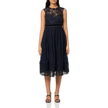 Imagem de Adrianna Papell Vestido feminino de renda com mangas curtas, Meia-noite, 7