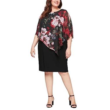 Imagem de S.L. Fashions Vestido feminino plus size curto popover, Preto, vermelho floral, 48