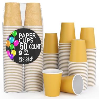 Imagem de Exquisite Copos de papel amarelos - 255.1 g Copos de café descartáveis 50 copos de papel para bebidas quentes/copos frios - Copos descartáveis duráveis 280 GSM xícaras de chá quente e xícara de café