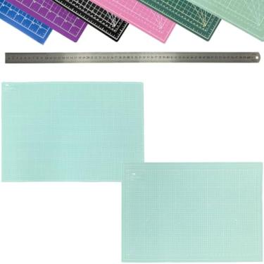 Imagem de Kit Base de Corte Placa Grande 90x60cm Apoio de Mesa Bancada Regua Metal 60cm Patchwork Scrapbook Artesanato Desenho Pipa (Tiffany)