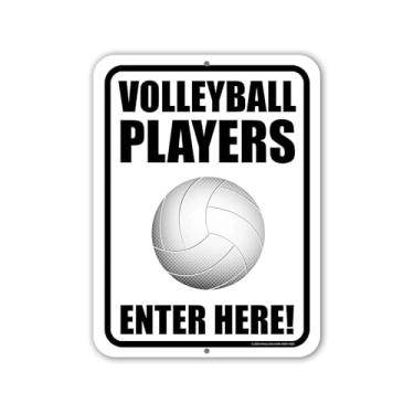 Imagem de Honey Dew Gifts, Jogadores de vôlei entram aqui, placas de porta para casa, decoração de parede esportiva, decorações de festa de vôlei, presentes de vôlei, placa de porta da frente, 23 cm por 30 cm,