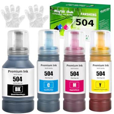 Imagem de FANSHENG 504 frascos de refil de tinta para impressora jato de tinta L4150 L4160 L4260 L6161 L6171 L6191 L6270 L14150, 4 garrafas pretas ciano magenat amarelo