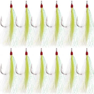 Imagem de Bucktail Teasers anzóis de pesca de água salgada Linguado de aço inoxidável Ganchos de pesca Bucktail Mylar Teasers inseridos para peixe-gato bacalhau linguado Hi/Lo Rig