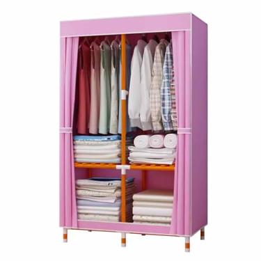 Imagem de Guarda-roupa Armário de guarda-roupa de cor sólida moderno simples oxford pano guarda-roupa de madeira maciça reforçado reforçado casa quarto montagem armazenamento armário