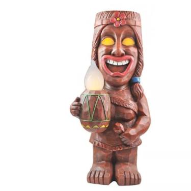 Imagem de Ornamentos de Estatueta de Totem Solar, Artesanato de Luz LED Tiki para Trilha de Gramado de Varanda, Totem Solar, Com Decoração de Luz de Jardim LED, Artesanato de Resina para