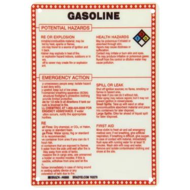 Imagem de Brady 48868 Placa de material perigoso de fibra de vidro premium, 25,4 cm x 17,8 cm, Legend "Gasoline"