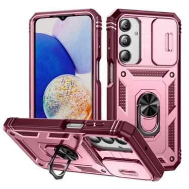 Imagem de WMYUHAN Capa de celular para Samsung Galaxy A16 de grau militar com proteção contra choque com capa deslizante para câmera embutida com suporte giratório de 360° para A16 6.7 - Rosa Vermelho