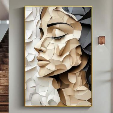 Imagem de Arte abstrata de parede de meninas negras impressões em tela pinturas abstratas de rosto preto branco marrom imagem rosto feminino impressão arte de menina afro-americana impressão de arte em tela