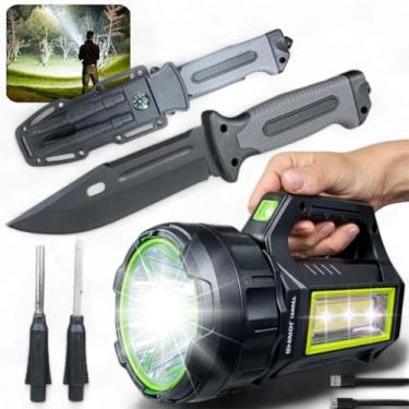 Imagem de Lanterna LED T6 de Alta Potência - 100.000 Lúmens com 7 Modos de Iluminação, bateria recarregável USB, painel solar, alcance de 500m, luz COB, ideal para camping, trilhas e emergências.