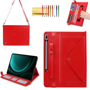 Imagem de Capa de mão para Samsung Galaxy Tab S10+/S9 FE+/S9 Plus de 12,5 polegadas, capa carteira transversal Techcircle com suporte para caneta e compartimentos para cartões, bolso fino, alça de mão embutida