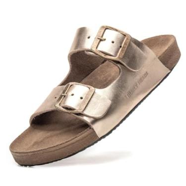 Imagem de Sandália Papete Feminina Couro Legitimo Macio Burly Heads Leve Ouro (Ouro, BR, Adulto, Numérico, 37)