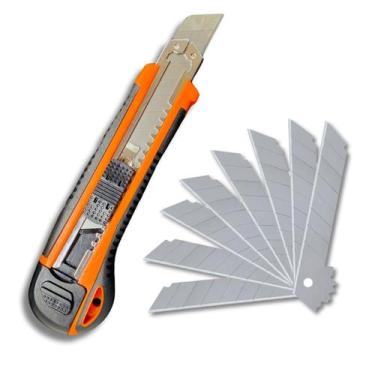 Imagem de Estilete Profissional Emborrachado + 8 Lâminas Troca Rápida Automática