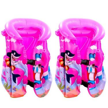 Imagem de 2 Coletes Infantil Tamanho M Boiar Flutuar na Piscina Rosa - DM Toys