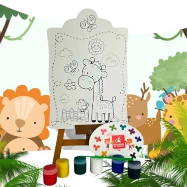 Imagem de Brinquedo Kit de Pintura Infantil com Cavalete e Avental – Diversão Criativa e Segurança para os Pequenos, Tema Colorido para Estimular a Imaginação (Safari 2)