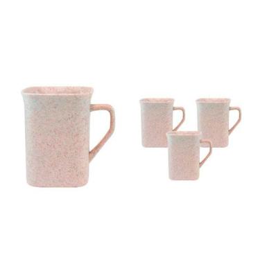 Imagem de Kit 4 Canecas Quadrada Fibra Madeira Palha 250Ml - Bb Store