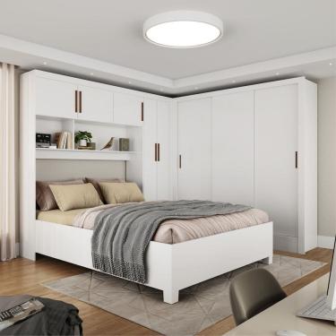 Imagem de Guarda-Roupa Casal Modulado 5 Portas com Cama Santiago 3 Portas 5 Gavetas Branco