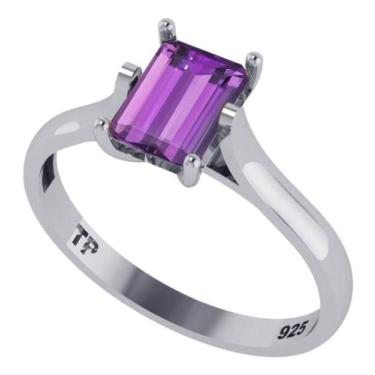 Imagem de Anel Solitário Prata 925 Retangular Ametista - Exclusivo - Tudo Prata,