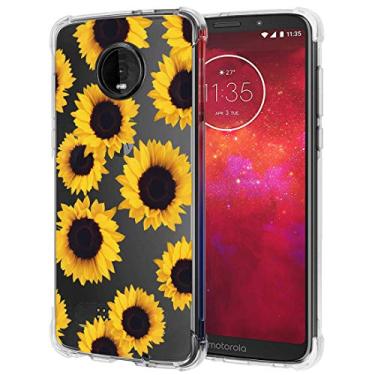 Imagem de Booceicd Capa para Moto Z3, capa fina de TPU transparente floral girassol à prova de choque para Motorola Moto Z3 Play