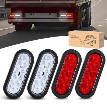 Imagem de GOOACC Luz traseira de reboque oval de 15 cm, 4 peças, 10 LEDs, luzes de seta, luzes de ré, com ilhós de montagem em superfície, plugues IP67 à prova d'água para trailer, caminhão, trailer, trator
