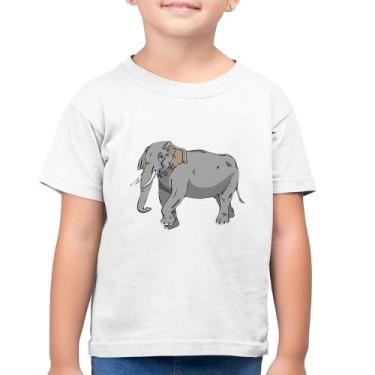 Imagem de Camiseta Algodão Infantil Elefante Ilustração - Foca na Moda, Branco, 