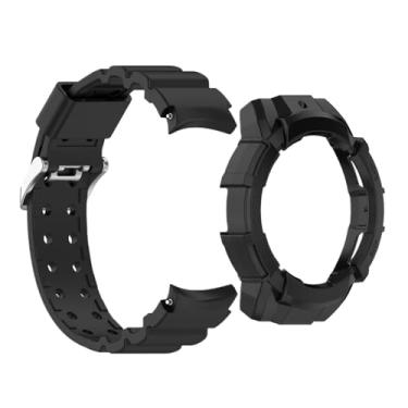 Imagem de SAAWEE Capa de silicone para samsung galaxy watch 7 fit watch7 40mm 44mm capa protetora armadura pulseira 2 em 1(Black,Watch7 44mm)