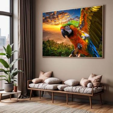 Imagem de Quadro com Moldura Sala Quarto Arara Paisagem Decorativo Horizontal Gr