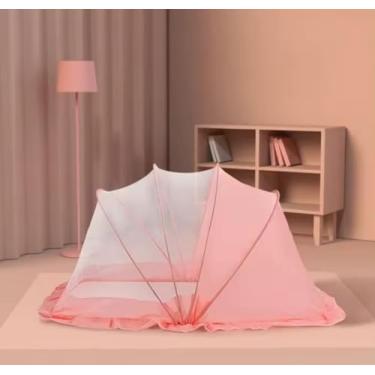 Imagem de Mosquiteiro Dobrável Portátil, Tenda de Proteção Infantil, Rosa e Branco, Cobertura Completa