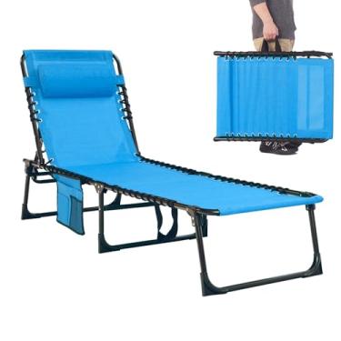 Imagem de Foristrail Espreguiçadeira dobrável – Cadeira reclinável portátil ajustável com capacidade de 181 kg para uso pesado com travesseiro para pátio, piscina, acampamento, banhos de sol – Design plano