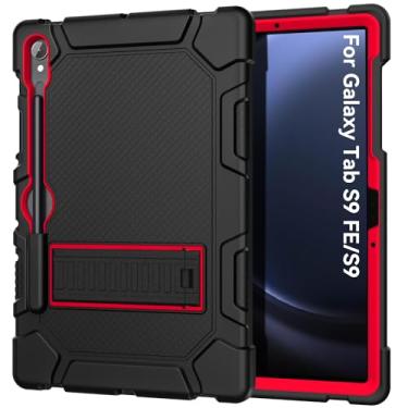 Imagem de Cantis Capa para Samsung Galaxy Tab S9 FE 5G 10,9 polegadas/Galaxy Tab S9 11 polegadas 2023, capa protetora resistente à prova de choque para tablet Samsung S9 FE suporta caneta S (preto + vermelho +