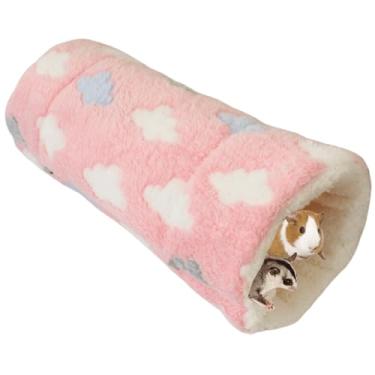 Imagem de Copfeu Túnel de pendurar para animais pequenos, brinquedos de hamster pendurados, acessórios de gaiola de rede para chinchila, furão, esquilo, porquinho-da-índia, rato, brincando dormindo (rosa A,