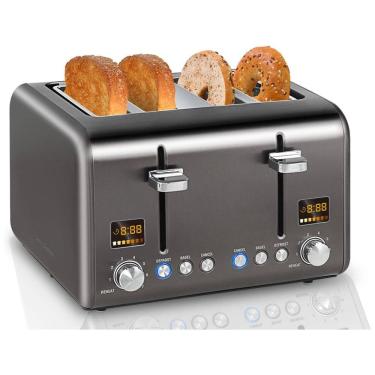 Imagem de Torradeira Elétrica 4 Fatias, Aço Inoxidável 1800W, 110v, SEEDEEM, Cinza escuro