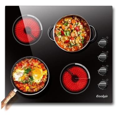 Imagem de Cooktop Elétrico de Embutir com 4 Queimadores de Indução e 9 Níveis de Temperatura, 220V 6000W, Cooksir, Preto