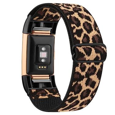 Imagem de Tobfit Pulseira elástica compatível com Fitbit Charge 2 para mulheres e homens, pulseiras trançadas elásticas de substituição para Fitbit Charge 2, leopardo